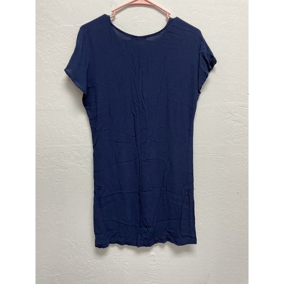 Madewell Shift Dress S Blue Short‎ Sleeve Stretch Viscose V-Neck - Picture 6 of 6